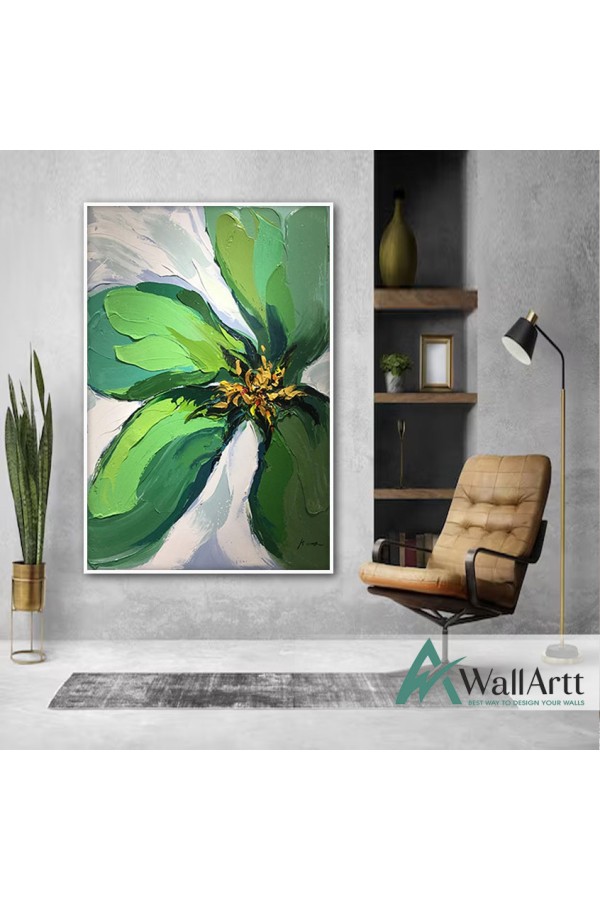 Green Flower 3d Heavy Textured Partial Oil Painting